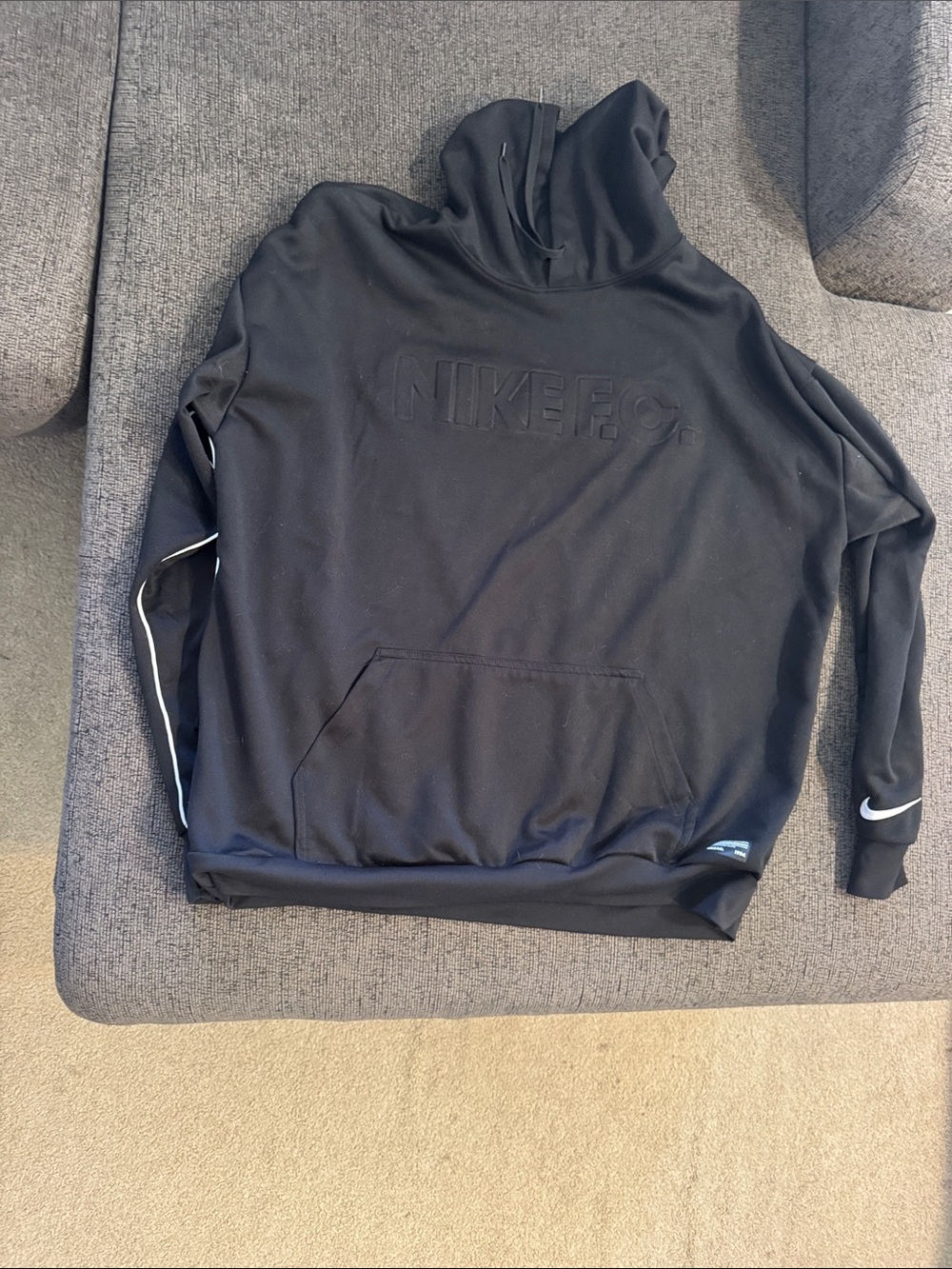 Nike FC Black Hoodie with Embossed Logo and White Accents